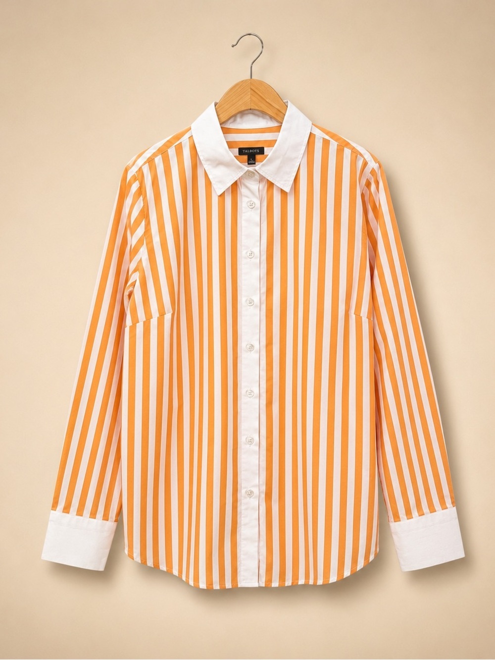 TALBOTS Orange White Stripe Cotton Button Up Shirt Preppy Coastal S